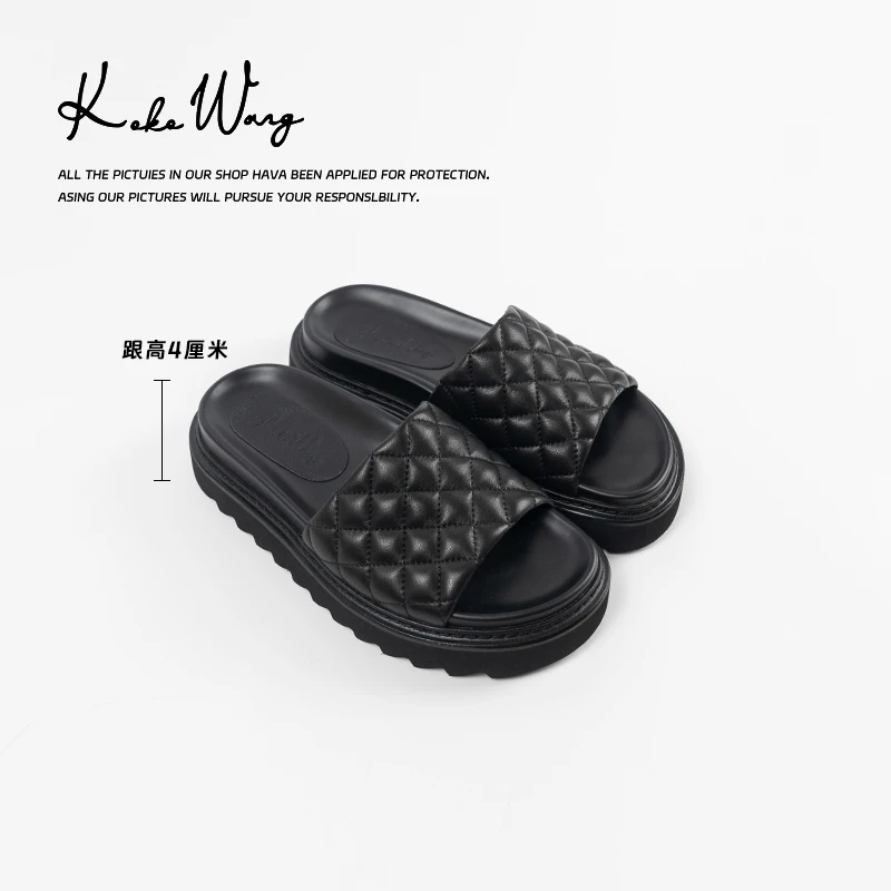 KOKOWANG 厚底明线菱格舒适百搭半拖凉鞋 200334D09X03