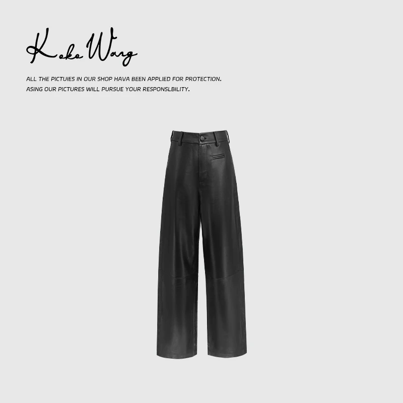 KOKO WANG无涂层100%羊皮时尚直筒雾面亚光女皮裤230684G14K49