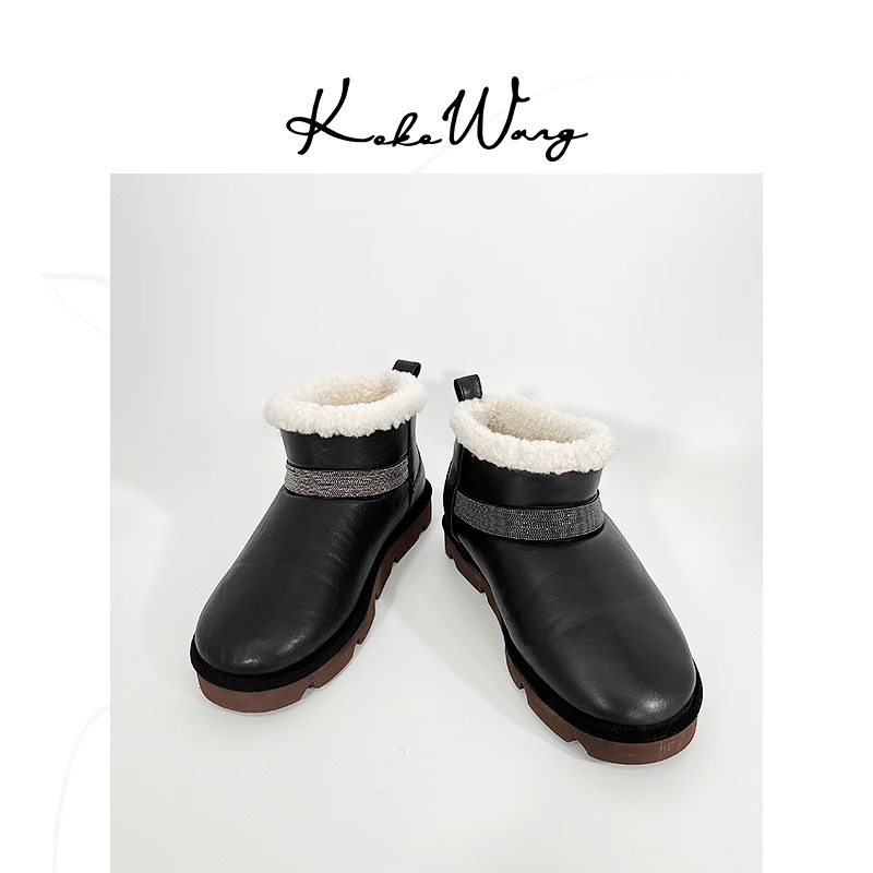 KOKO WANG一脚蹬圆头平底保暖舒适百搭雪地靴012444G29X31