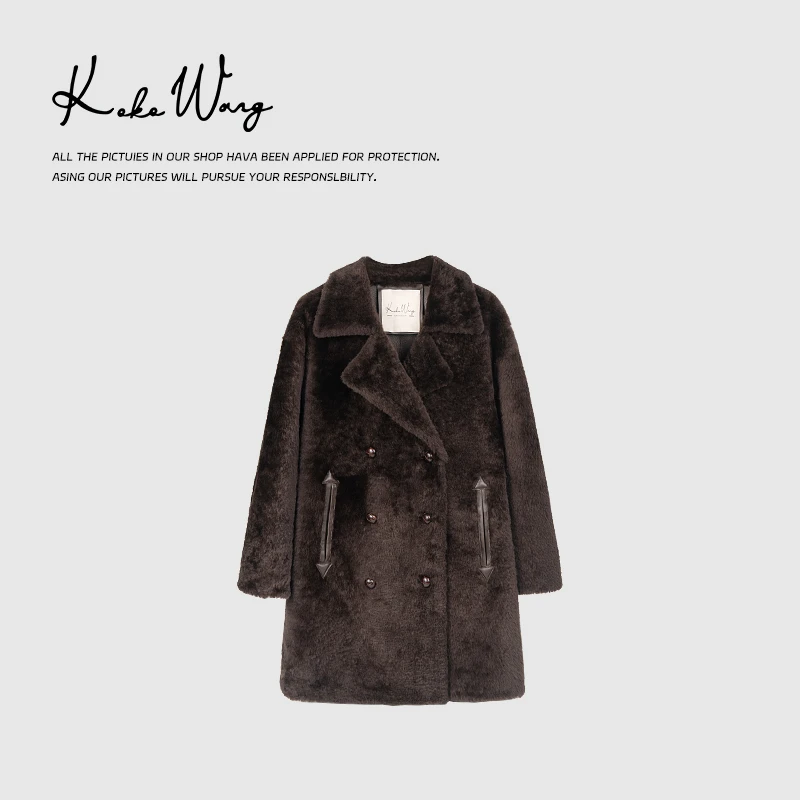 KOKO WANG小美轻奢高定双排扣宽松显瘦皮毛一体外套230684H05W45