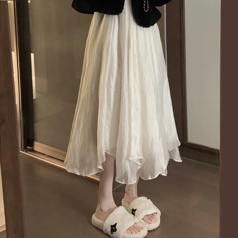 半身裙女款爆款2025新款不规则显瘦遮屁股休闲气质纱裙小个子薄