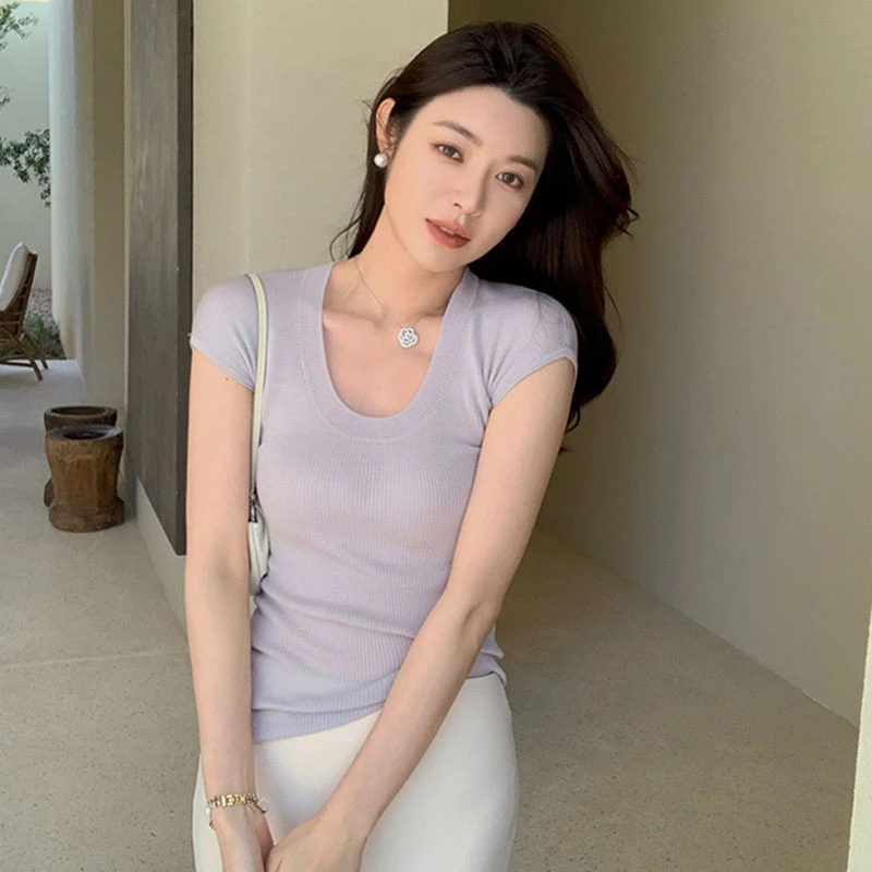 冰丝针织衫女款爆款2025新款夏季百搭低圆领飞飞袖上衣显瘦纯色