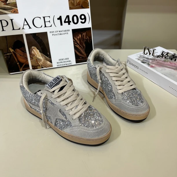 UMII韩国亮片星星胀胀鞋时尚秋冬新款真皮内增高涨涨底休闲银色女