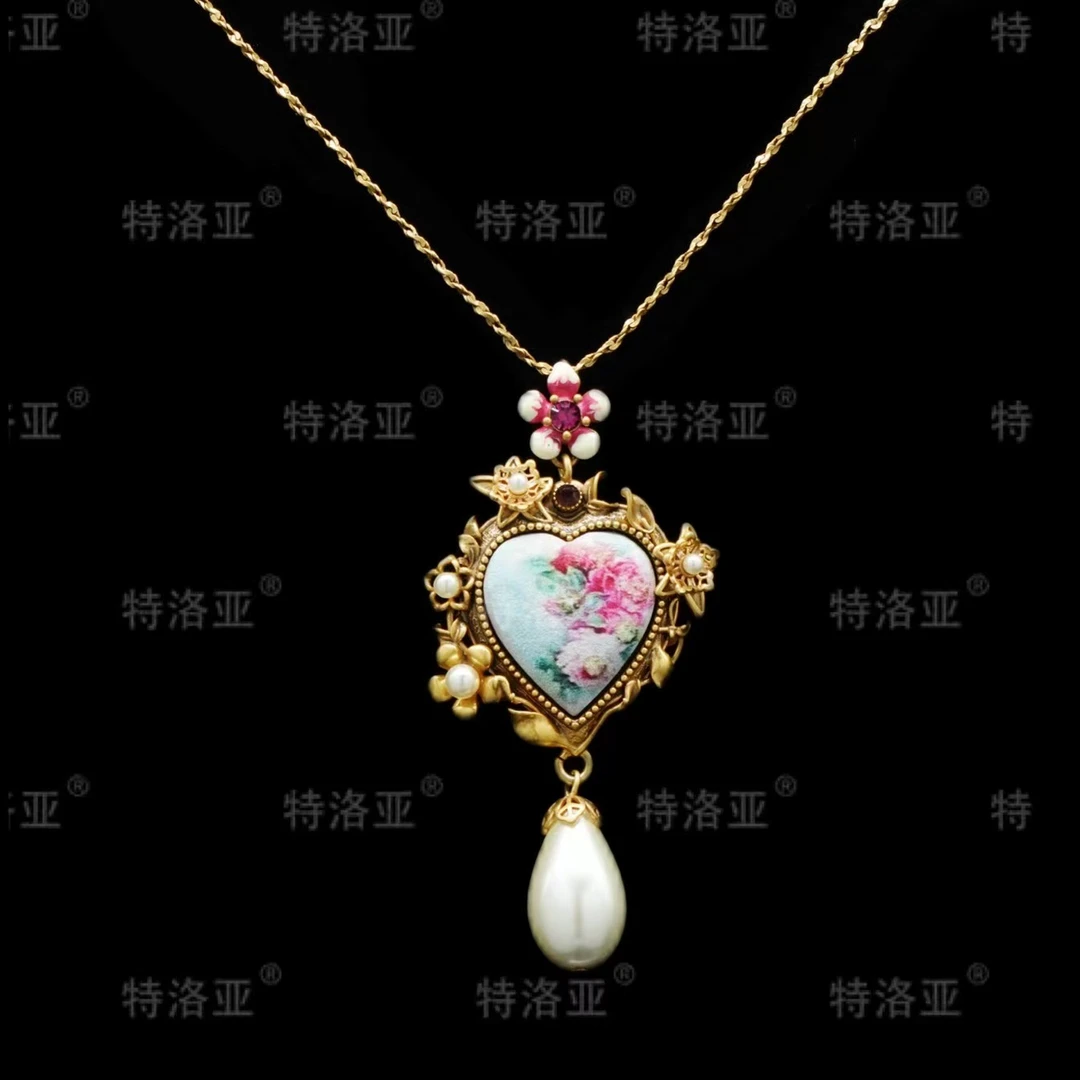 特洛亚 铜合金项链 复古气质小众轻奢宫廷风坠链百搭中古 W306