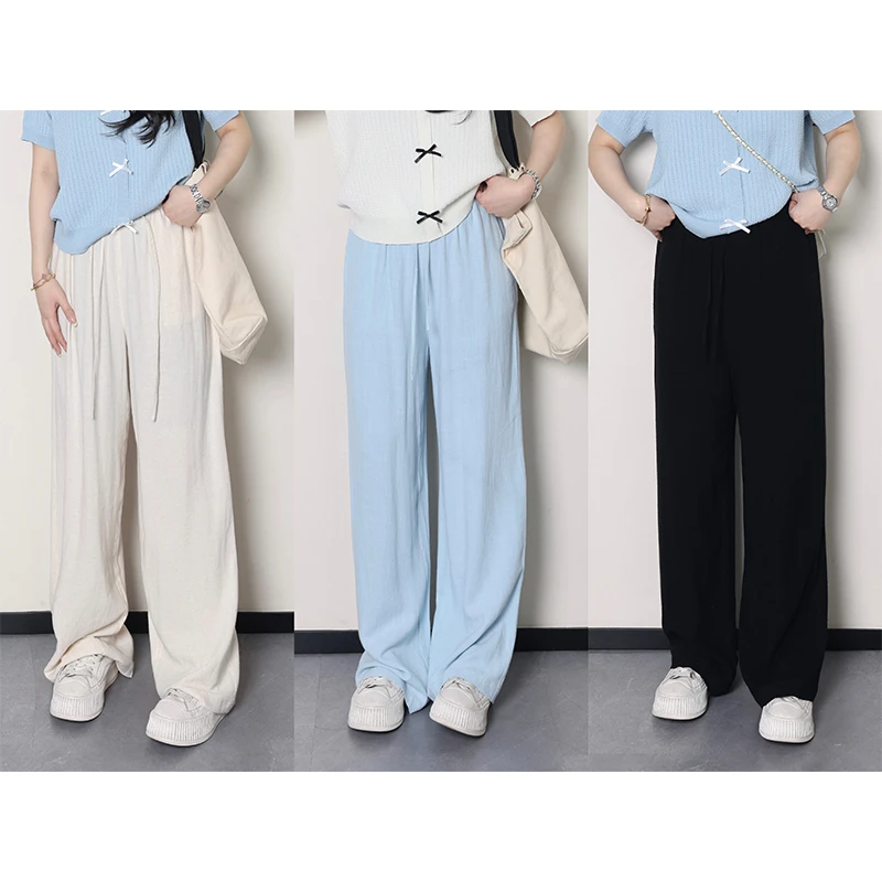 QC李潇洒【垂垂裤】微胖大码女夏百搭显瘦直筒宽松拖地裤 ZY404J31