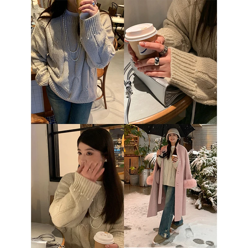 QC李潇洒微胖大码黑色重工加厚毛衣女秋冬针织上衣XS312Z21