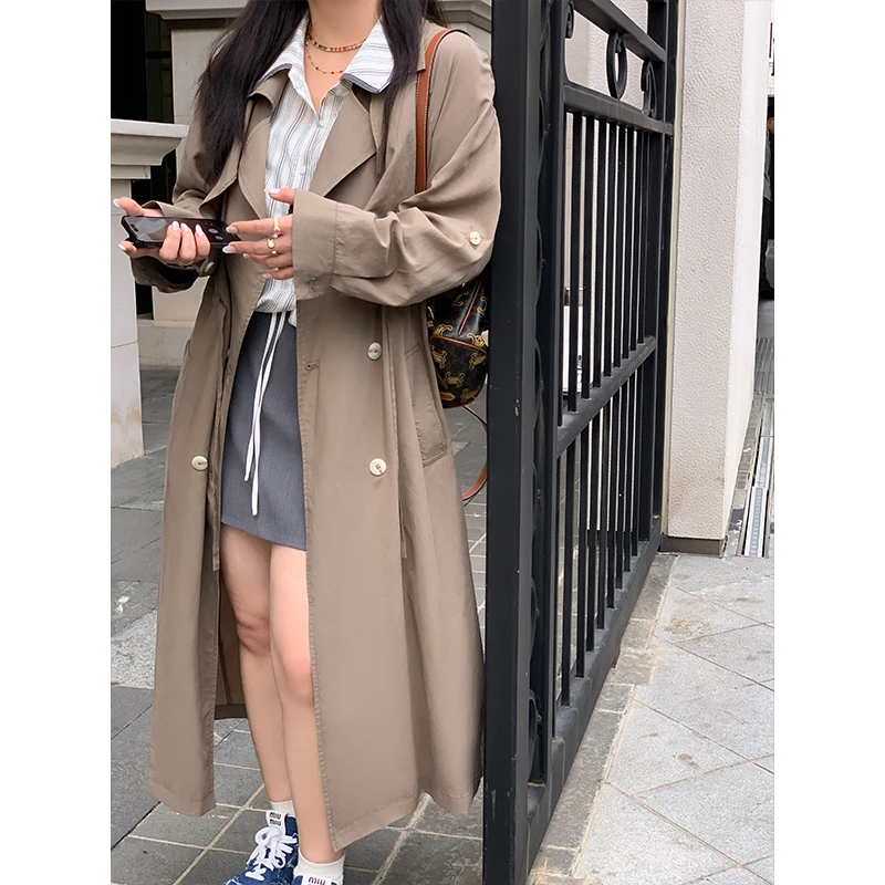 QC李潇洒微胖大码英伦风咖色风衣外套女秋薄款高级感流行大衣