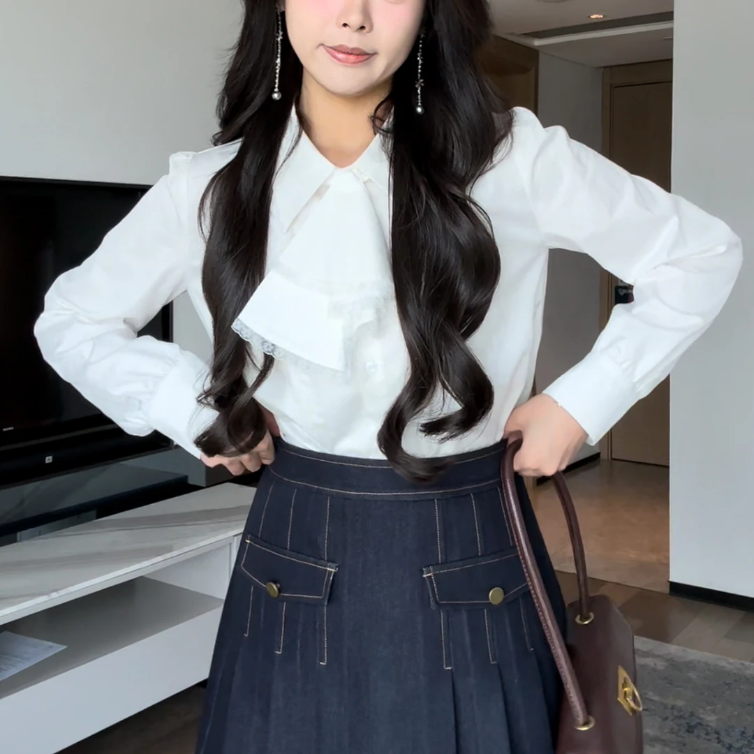 现货潇洒妞妞【黛西小姐】微胖大码复古百搭胸花可拆卸气质白衬衫