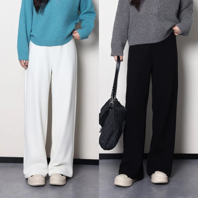 现货李潇洒【弯刀毛呢裤】微胖大码女装秋冬时尚百搭毛呢休闲裤