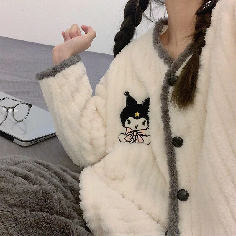 睡衣女爆款2023新款高级网红毛绒加厚学生宿舍家居服秋冬睡衣套装