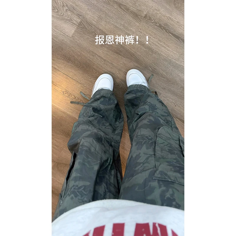 美式迷彩工装裤男高级感痞帅大口袋直筒裤古着vintage设计感裤子