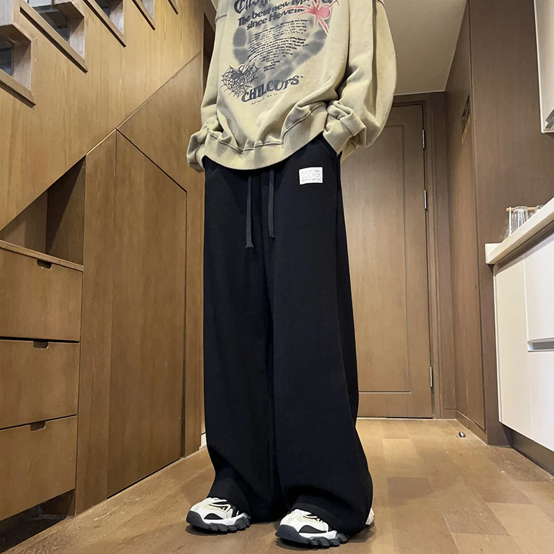 灰色休闲长裤男垂感直筒阔腿宽松大码秋冬季痞帅裤子美式运动卫裤