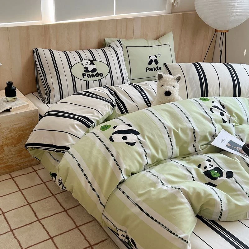 森觅家【 熊猫团子】设计师款全棉纯棉四件套 ins条纹系列