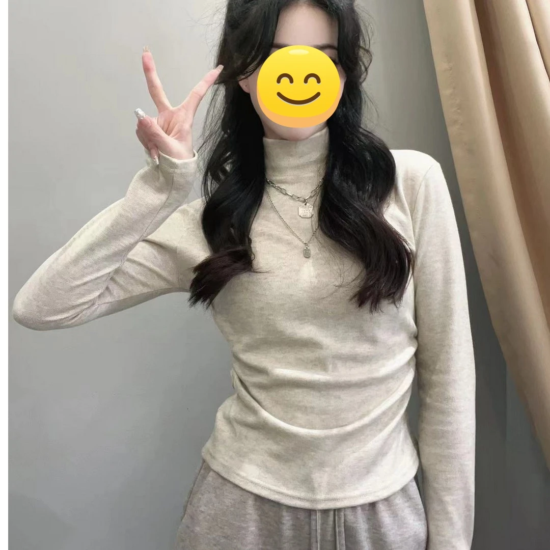 双面绒打底衫女半高领秋冬内搭保暖上衣修身显瘦长袖