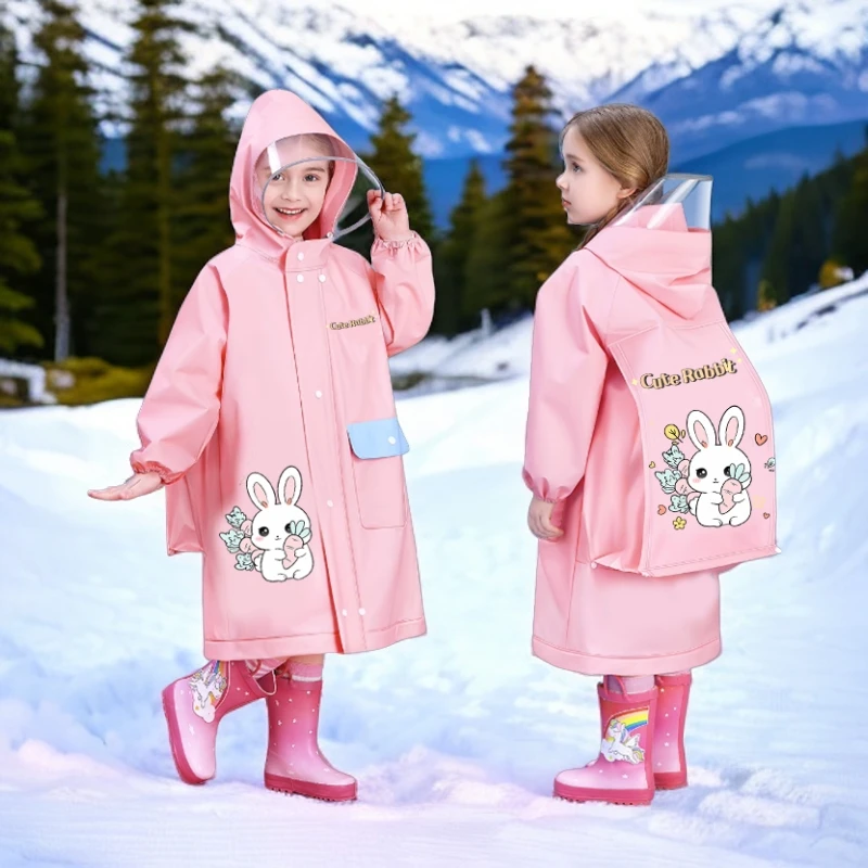 儿童雨衣2024带书包位加厚小学生中大童女童女孩上学新款专用雨披