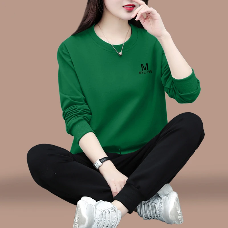 女士卫衣套装女春秋新款女装秋冬中年妈妈秋装上衣加绒加厚两件套