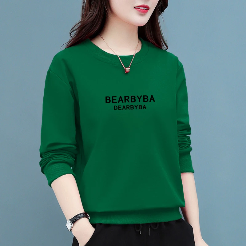 无帽卫衣女新款时尚休闲圆领加绒女士春秋印花宽松百搭妈妈上衣冬