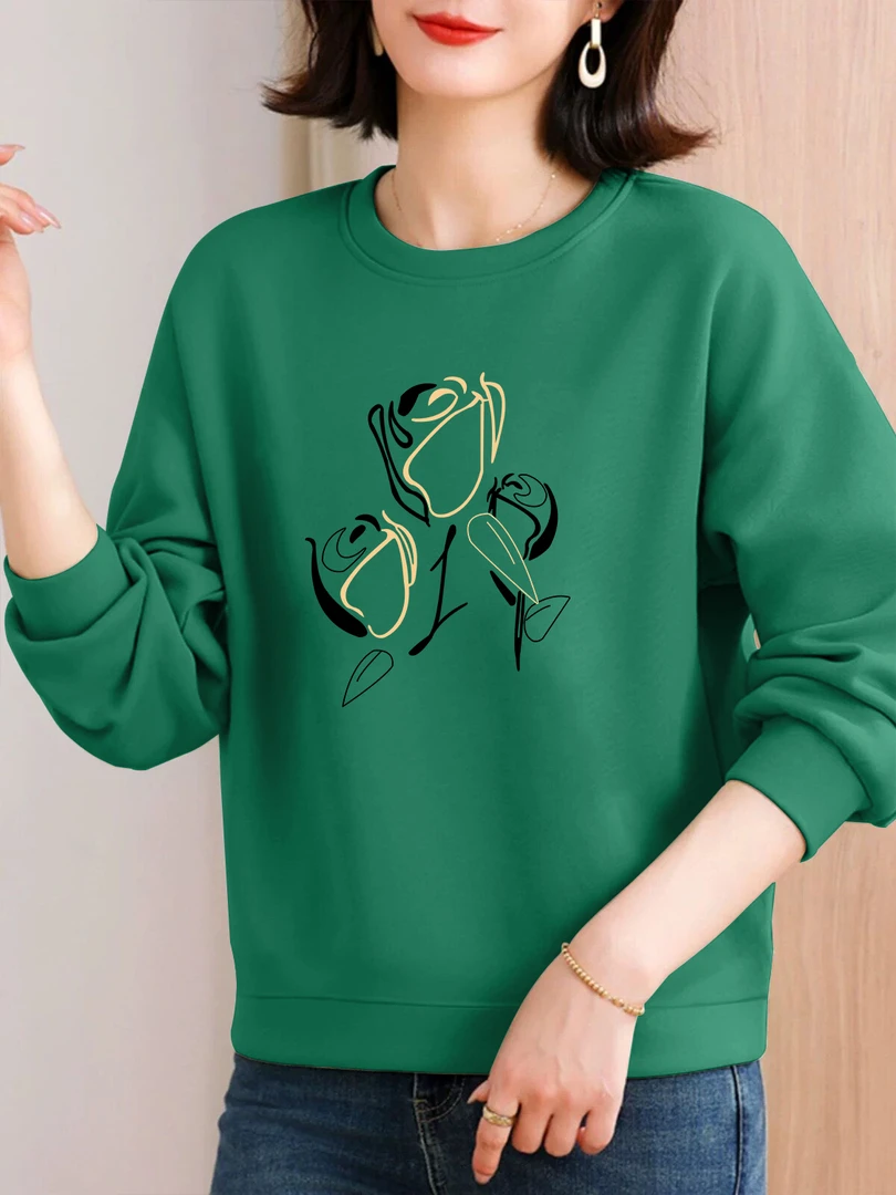 女士卫衣女春秋季2025新款中年洋气妈妈秋冬加绒圆领长袖休闲上衣