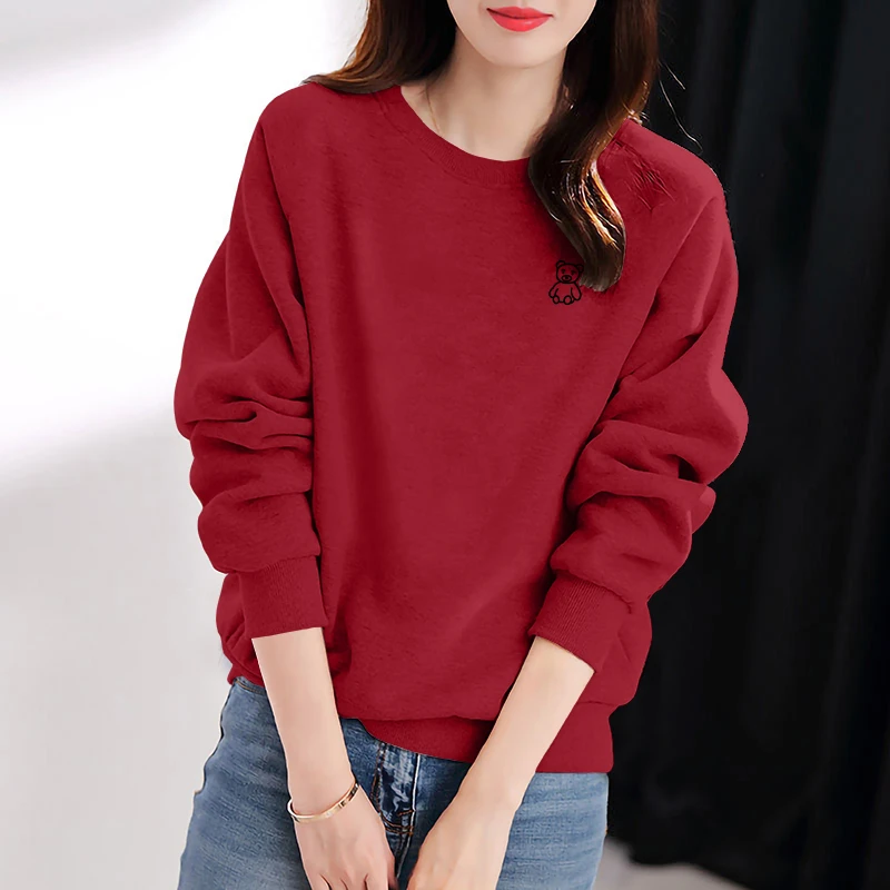 卫衣女士圆领春秋冬季新款宽松爆款加绒加厚时尚洋气无帽显瘦上衣