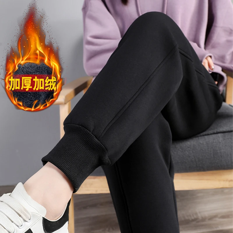 加绒加厚运动裤女士冬季新款卫裤宽松束脚小个子秋冬休闲裤子春秋