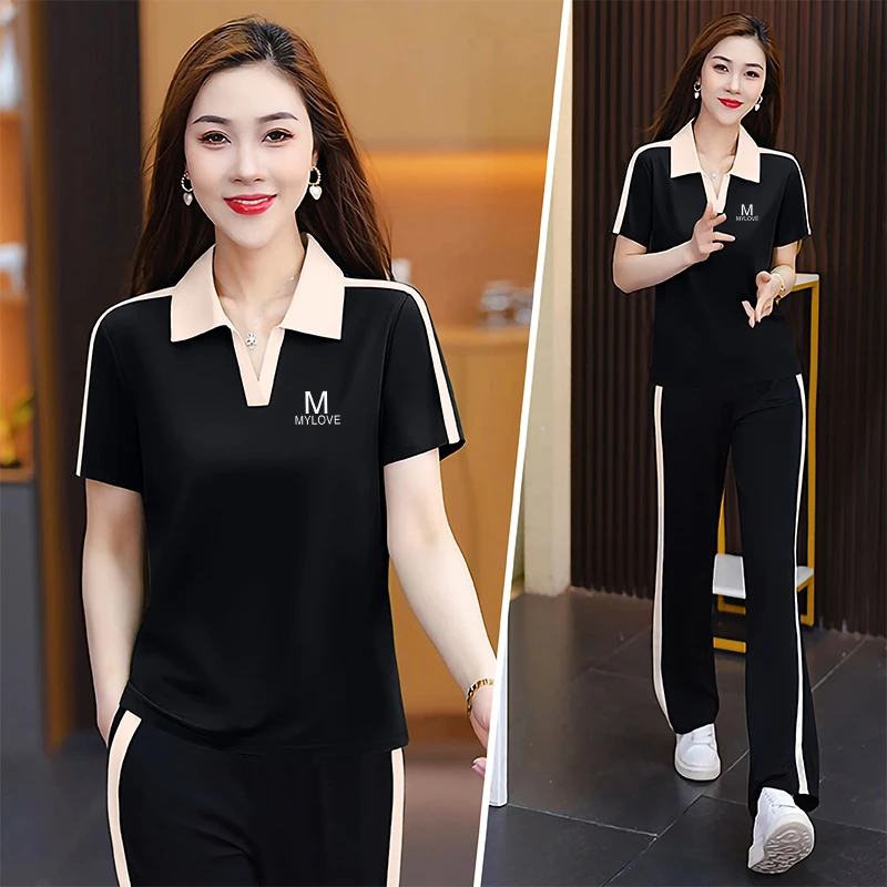 夏季套装女宽松休闲中年妈妈减龄韩版显瘦减龄时尚上衣长裤两件套