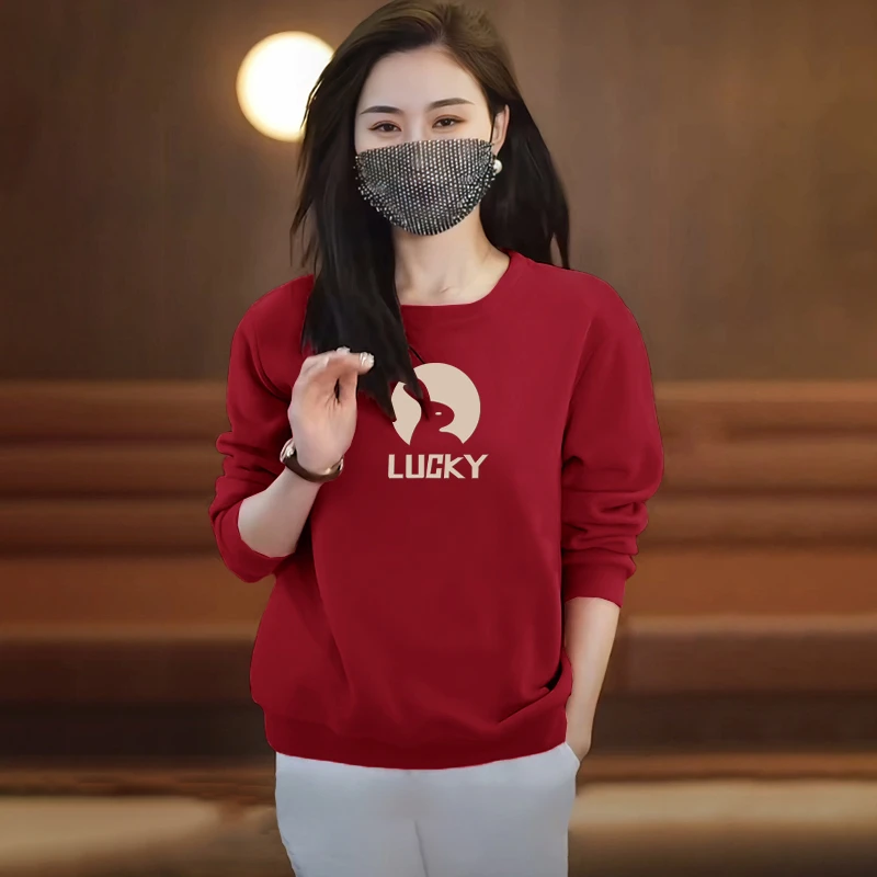 休闲时尚秋装新款宽松显瘦圆领卫衣中年妈妈装百搭套头加绒上衣冬