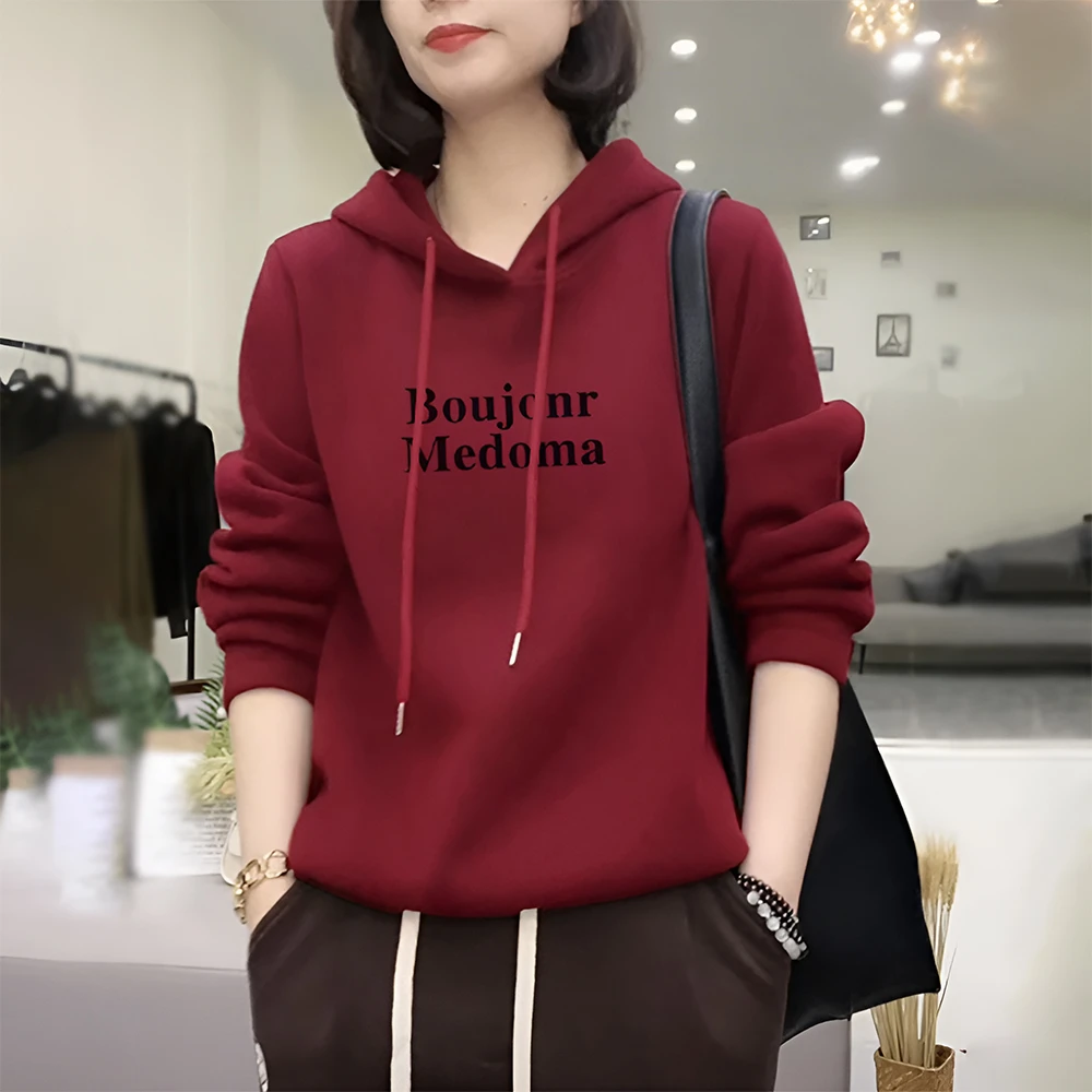 连帽卫衣女秋冬装新款中年妈妈女士春秋加绒加厚休闲长袖上衣外套