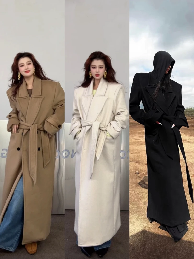 COCOWANG# 升级经典」5绵羊毛重工阔版大衣秋冬驼色气质双面