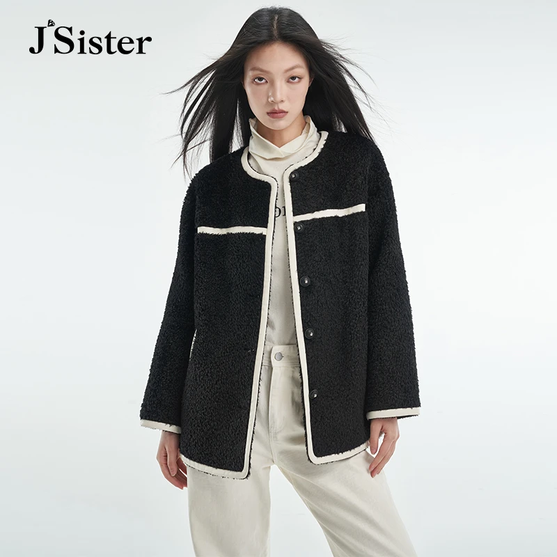 jsister秋季新款外套 JS女装时尚摇粒绒短款夹克