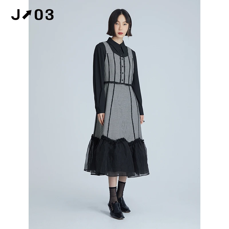 J03女装 秋季新款套装 时尚气质设计感衬衫背带裙两件套