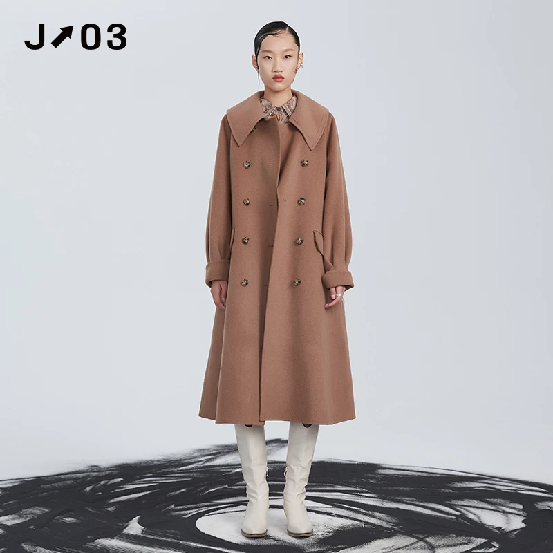 J03女装冬季新款毛呢外套时尚气质通勤风赫本风翻领大衣面试
