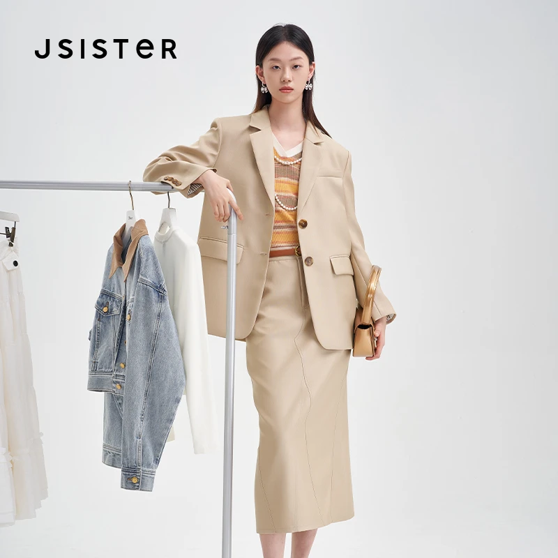 jsister秋季新款西装 JS女装时尚通勤风中长款外套