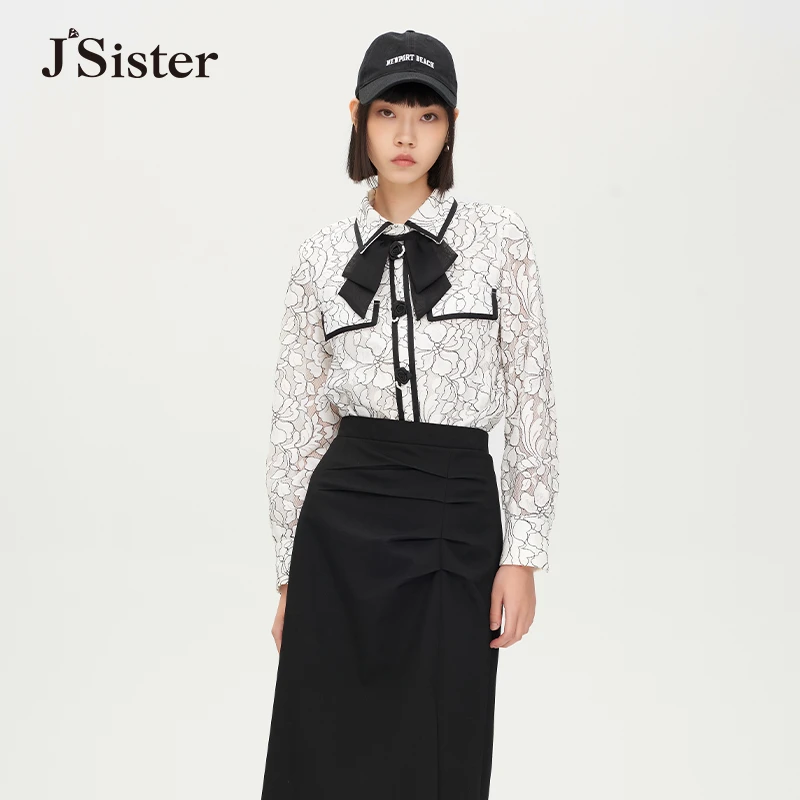 jsister春季新款衬衫 JS女装时尚气质通勤百搭印花设计感长袖衬衣
