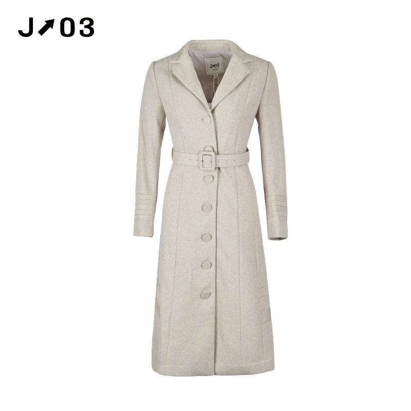 J03女装 秋冬新品毛呢外套 时尚经典百搭收腰双面呢大衣