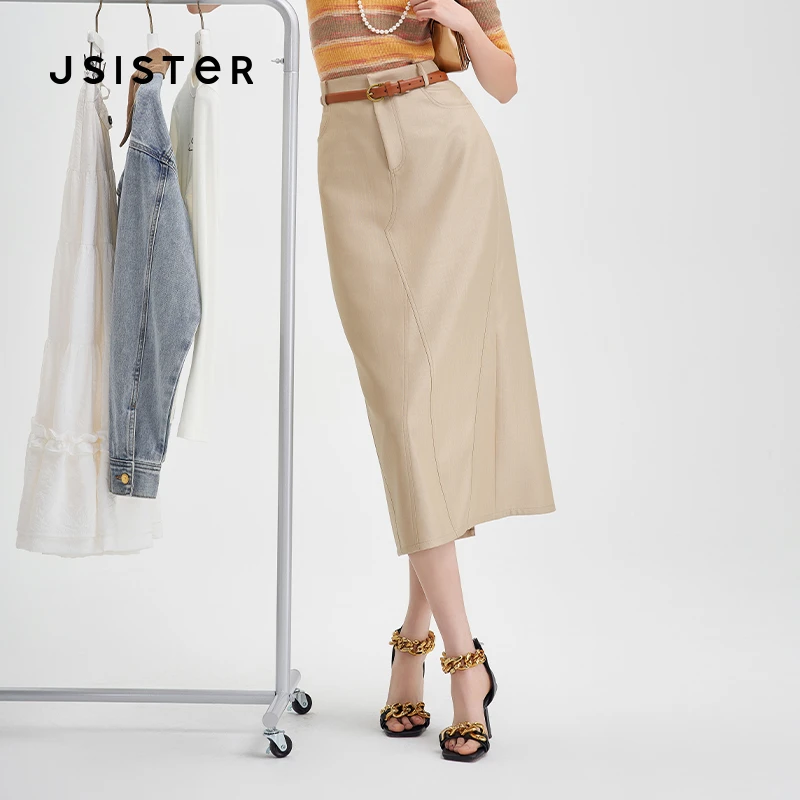 jsister秋季新款半身裙 JS女装时尚设计感显瘦直筒裙
