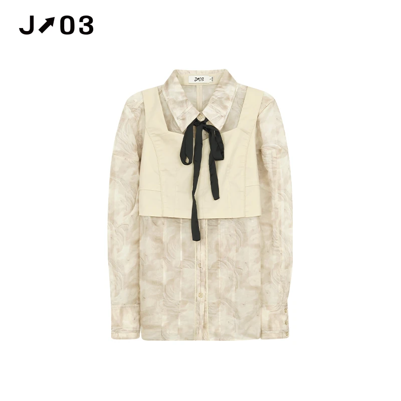 J03女装 春季新款衬衫 时尚休闲印花设计感通勤百搭衬衣