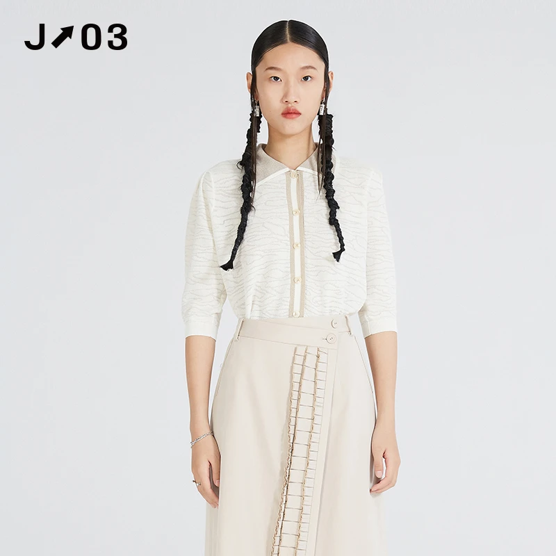 J03女装 春季新款针织衫 时尚休闲百搭翻领开衫