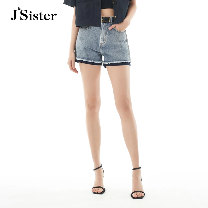 jsister夏季新品牛仔裤 JS女装时尚拼接休闲短裤