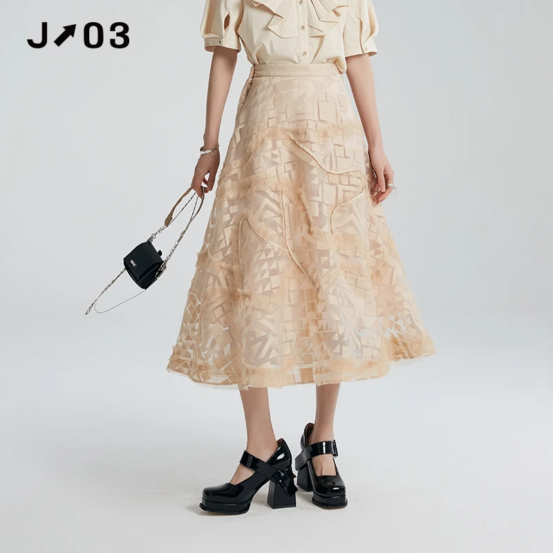 J03女装 夏季新品半身裙 设计感几何图案高腰裙