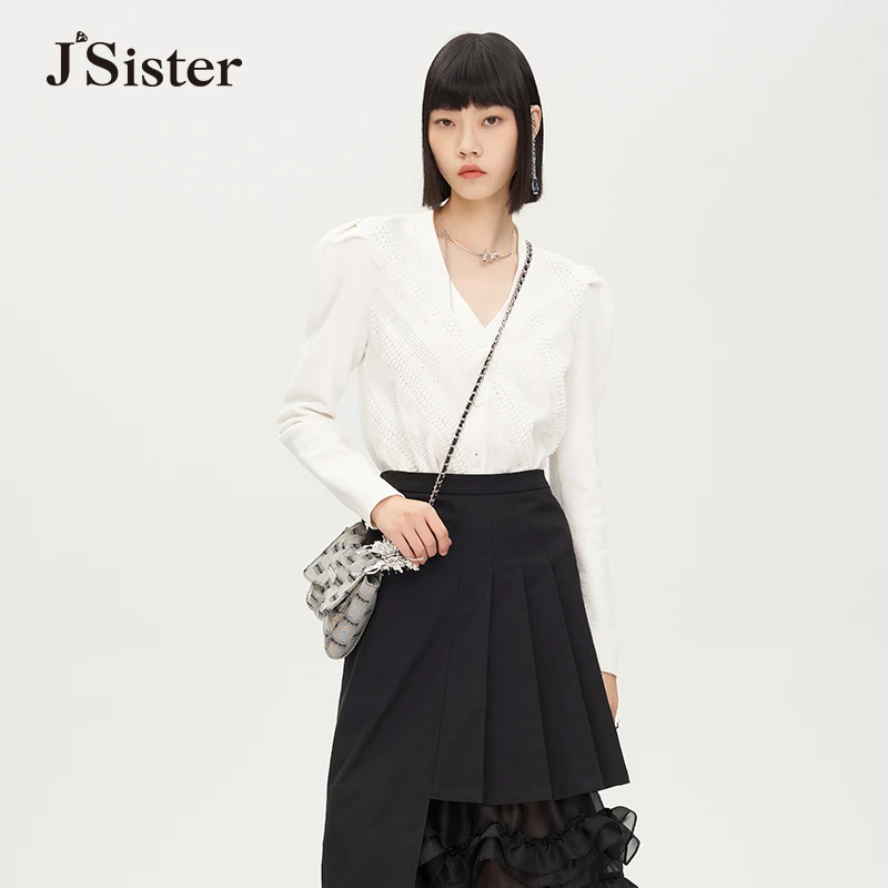 jsister秋季新款针织衫 JS女装时尚气质显瘦设计感小众百搭上衣