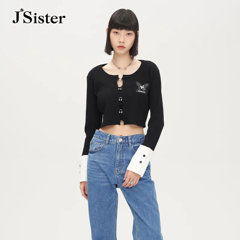 jsister秋季新款针织衫 JS女装时尚休闲设计感修身上衣