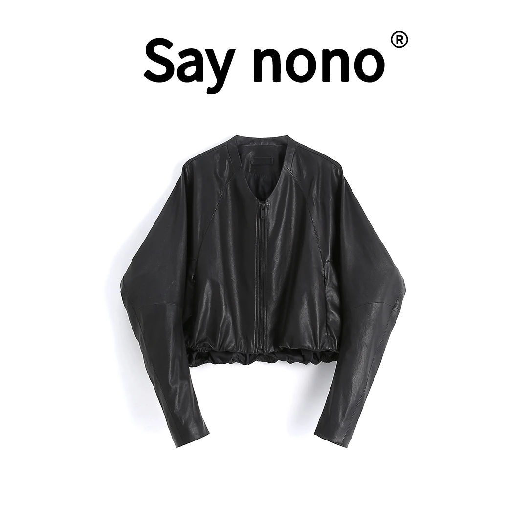 懒猫nono│Saynono 雅痞腔调＿美式高级感蝙蝠袖羊皮外套 2401