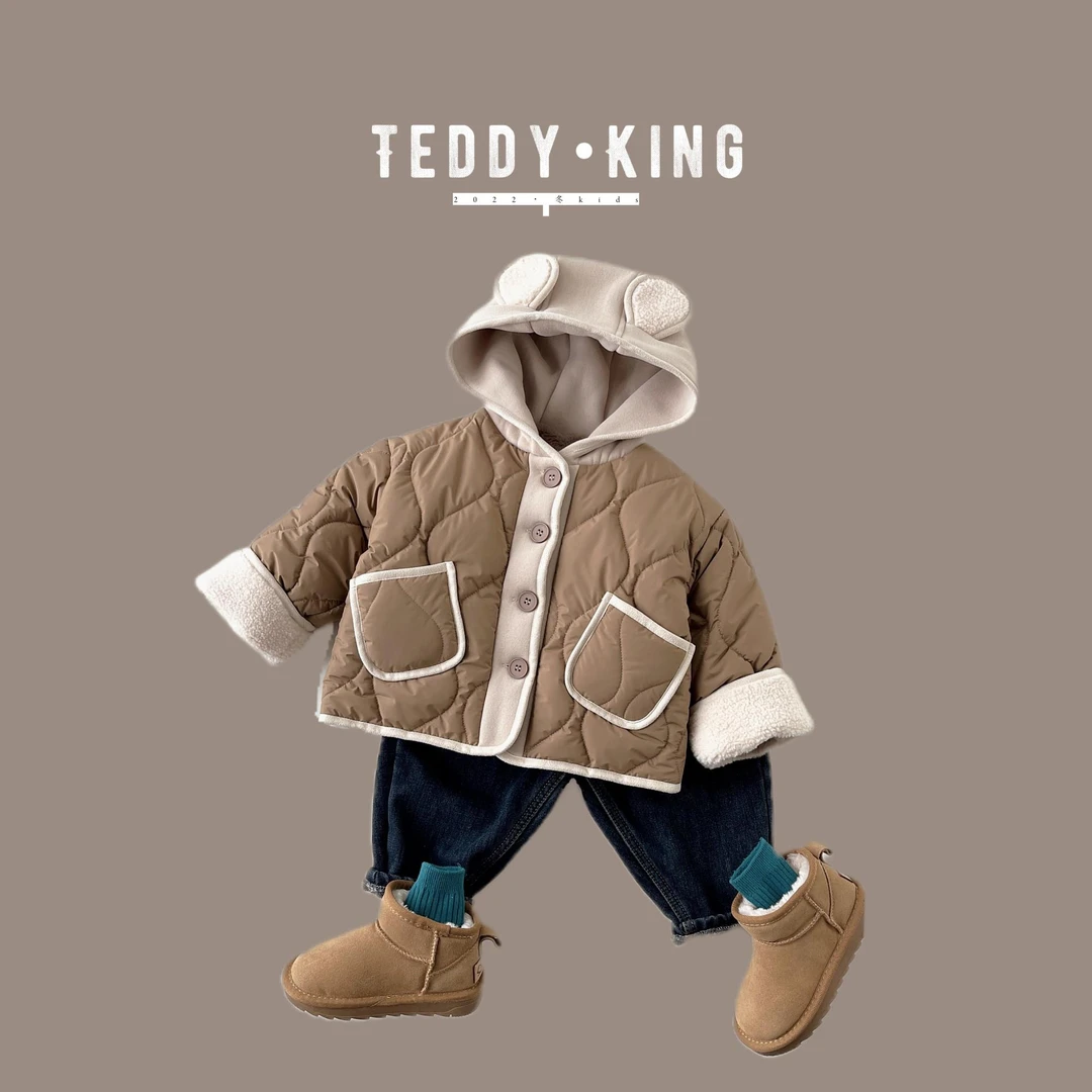 【Teddy King】2024冬 儿童韩版  三色絎线加绒连帽棉服TXB22592