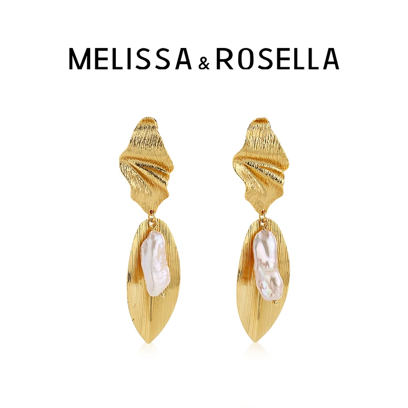 MELISSA&ROSELLA 铜合金耳饰 【】金色法式叶子耳钉小众耳环轻奢