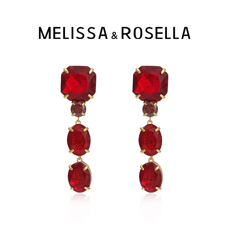 MELISSA&ROSELLA 铜合金耳饰 复古气质冰花长耳环女经典轻奢