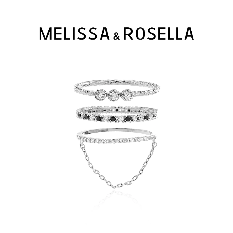 MELISSA&ROSELLA 铜合金戒指 密镶流苏精致三件套戒叠戴个性时尚