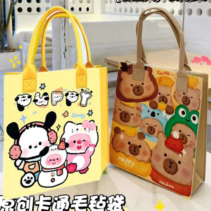 【拍一发二】新款印花可爱毛毡手提包手提袋卡通生日学生百日