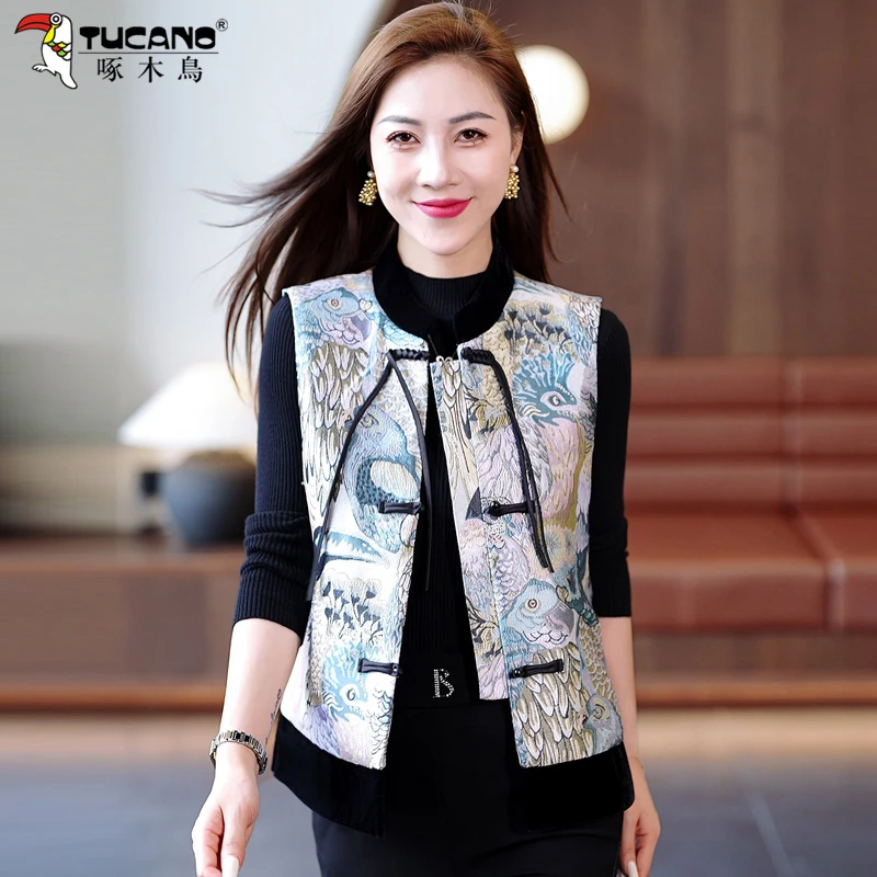 啄木鸟国风马甲女款短款春秋2025新款秋季休闲坎肩女士马夹外套