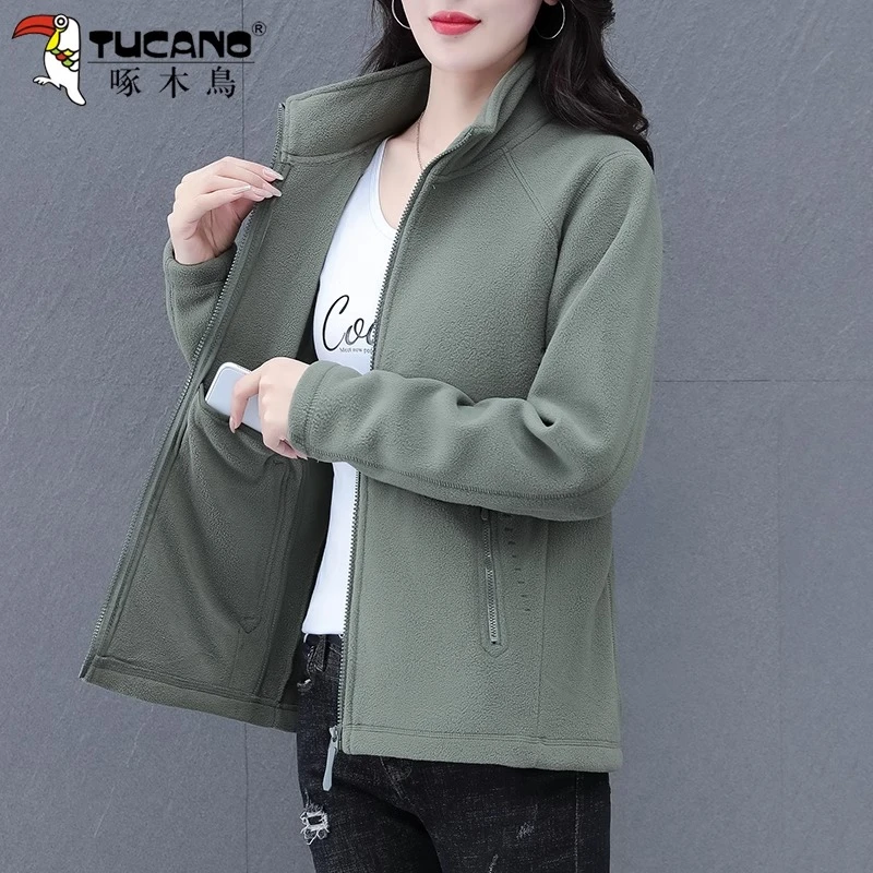 啄木鸟摇粒绒外套女2025秋冬新款中年妈妈休闲加厚保暖抓绒衣上衣