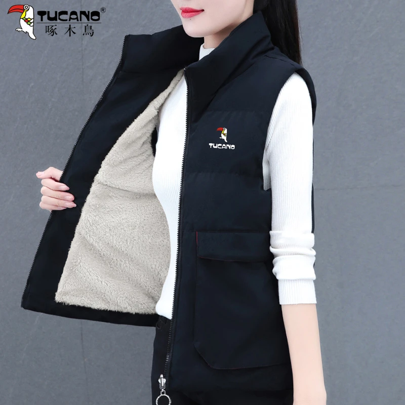【官方正品】啄木鸟秋冬加绒棉马甲女2024年新款时尚洋气马夹外套
